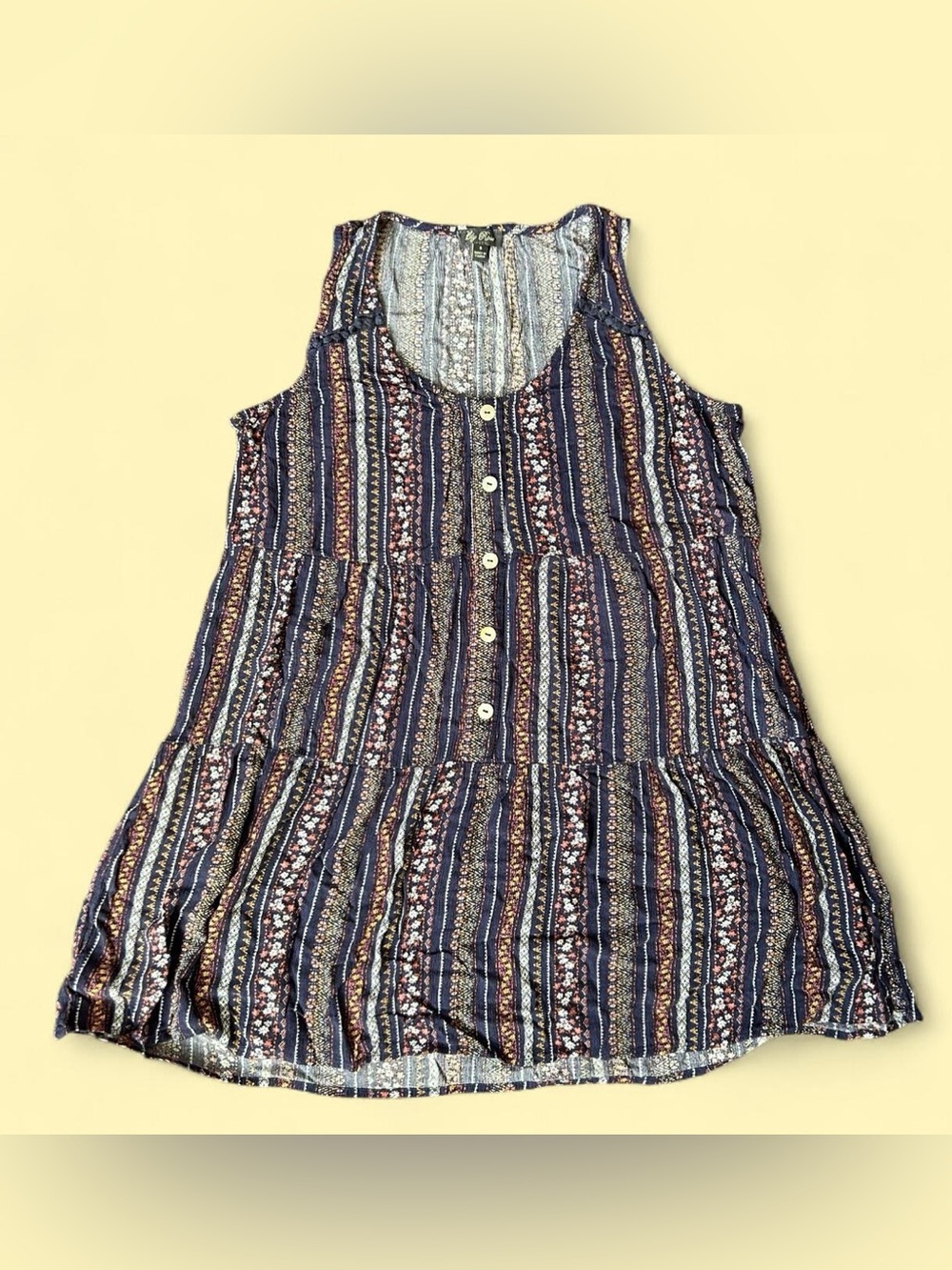 Lily Rose Navy Multi-Stripe Sleeveless Button Front Tank